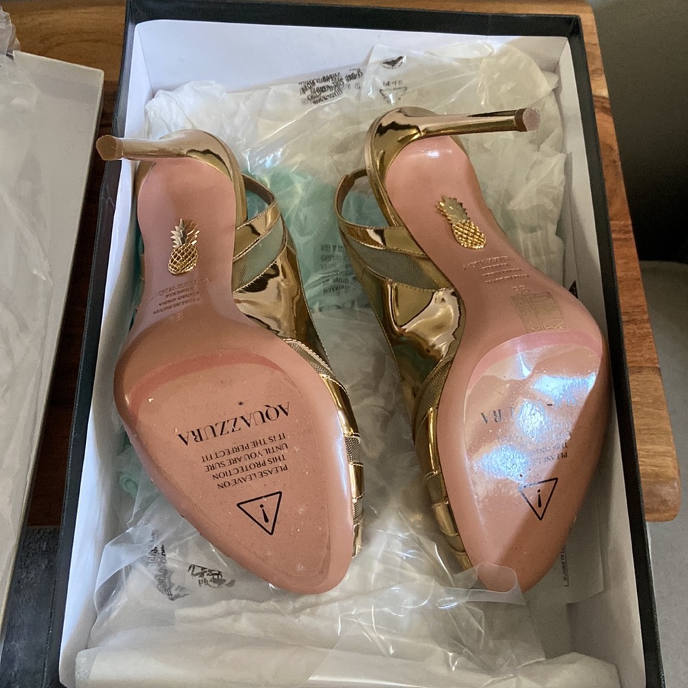 AQUAZURRA The Spy Gold Leather Metallic Slingback Pump sz 38 $NIB $950 - Picture 11 of 16